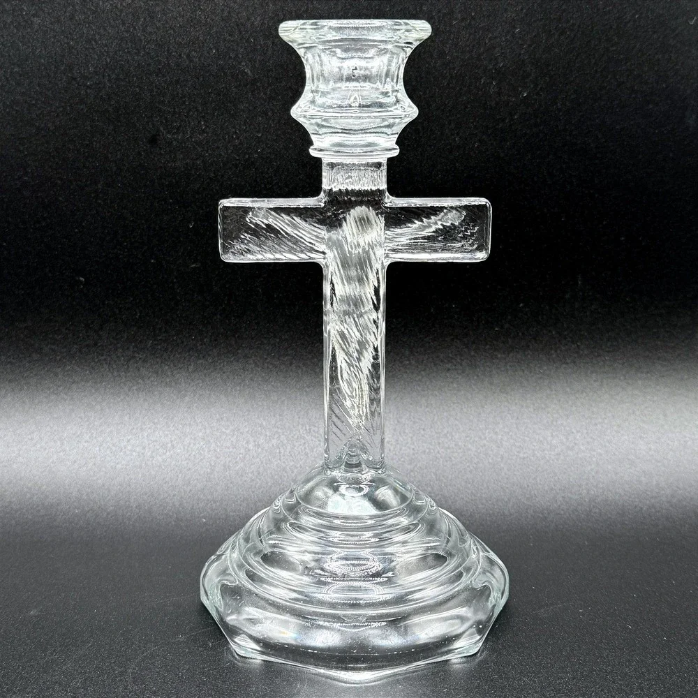 Vintage Home Interiors Glass Crucifix Candle Holder Jesus Religious‎ Cross USA